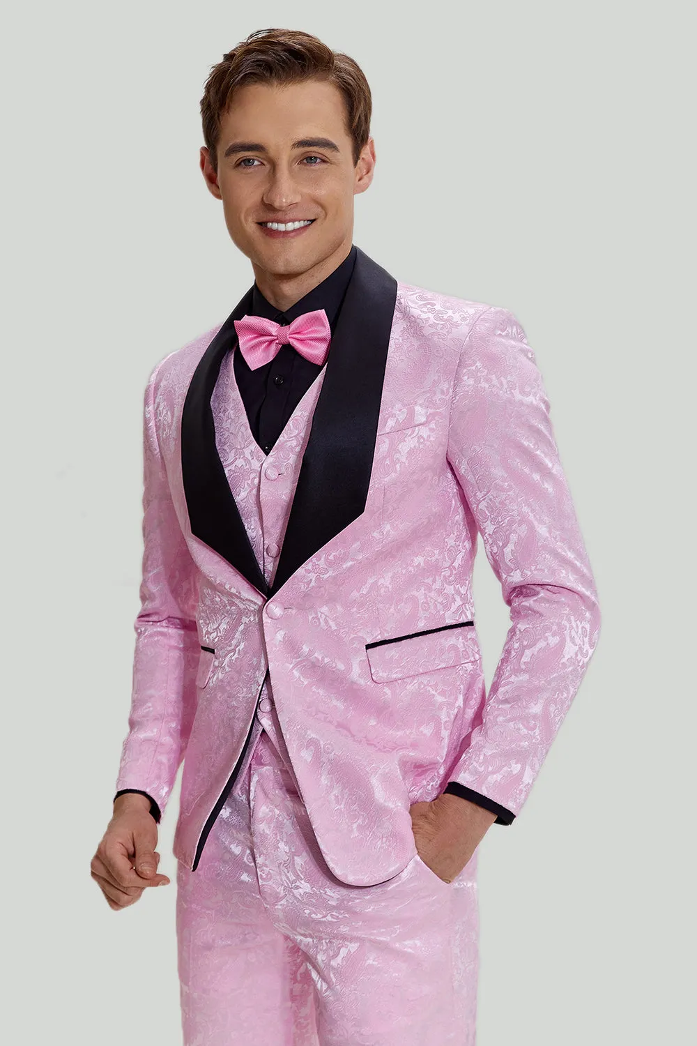Men's Pink One Button Satin Shawl Lapel 3 Piece Prom Suits sold by Wedtrend product image thumbnail 3