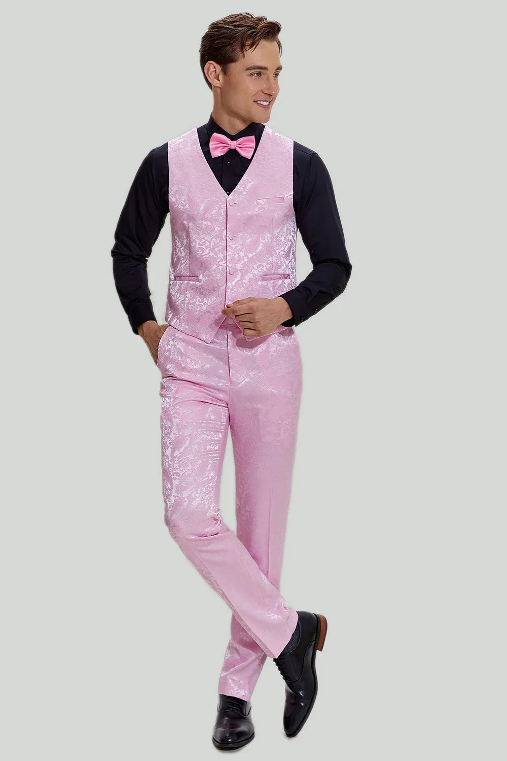 Men's Pink One Button Satin Shawl Lapel 3 Piece Prom Suits sold by Wedtrend product image thumbnail 4