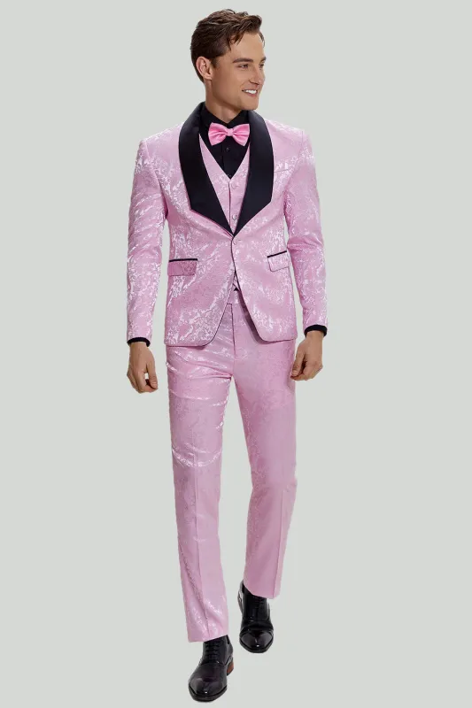 Men's Pink One Button Satin Shawl Lapel 3 Piece Prom Suits made by Wedtrend