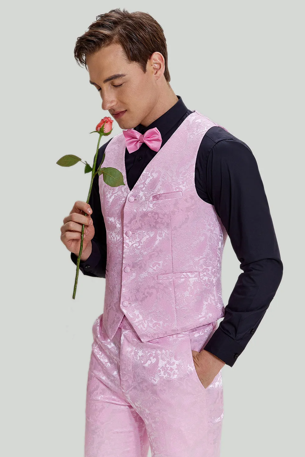 Men's Pink One Button Satin Shawl Lapel 3 Piece Prom Suits sold by Wedtrend product image thumbnail 5