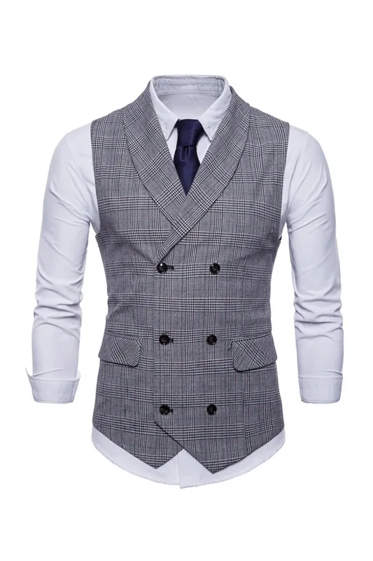 Men's Grey Pinstripe Double Breasted Shawl Lapel Suit Vest sold by Wedtrend