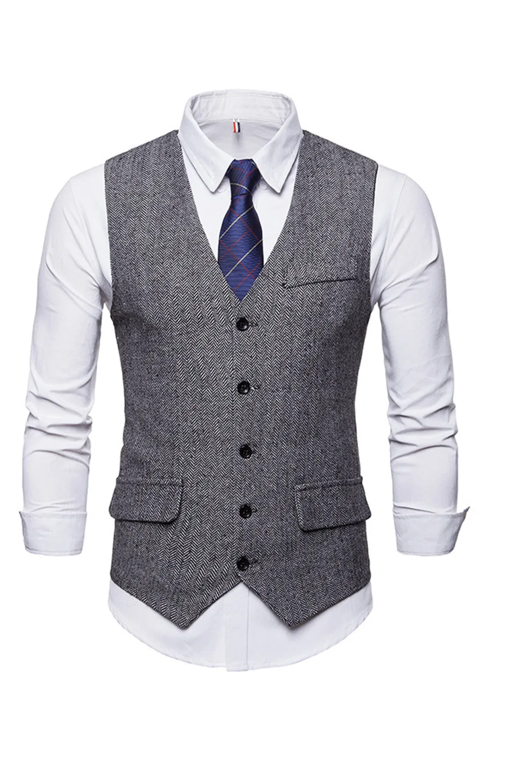 Men's Single Breasted V-Neck Black Suit Vests sold by Wedtrend product image thumbnail 4