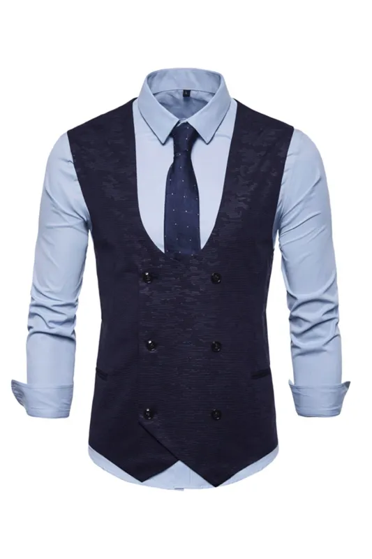 Men's U Neck Double Breasted Suit Vest sold by Wedtrend