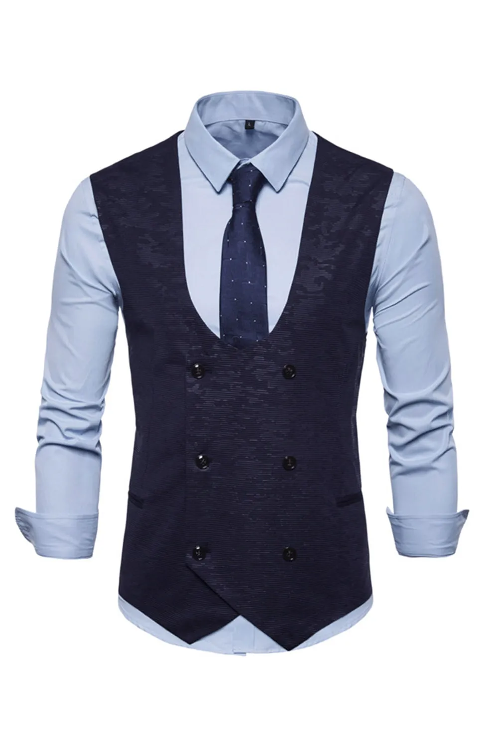 Men's U Neck Double Breasted Suit Vest sold by Wedtrend
