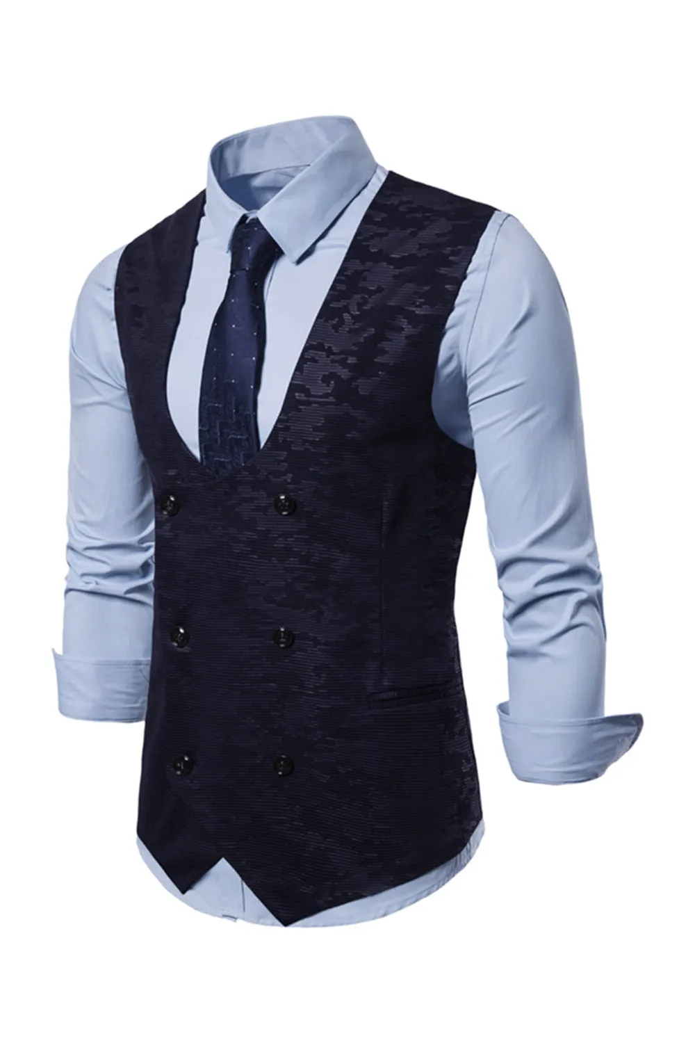 Men's U Neck Double Breasted Suit Vest sold by Wedtrend product image thumbnail 3