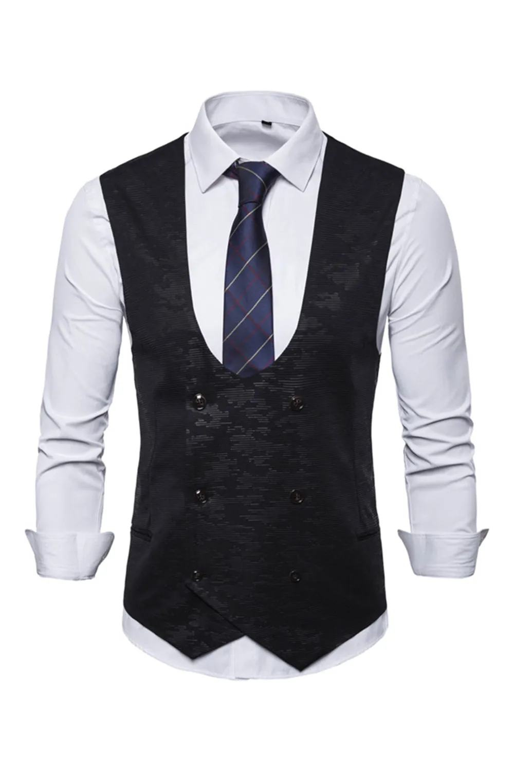 Men's U Neck Double Breasted Suit Vest sold by Wedtrend product image thumbnail 4