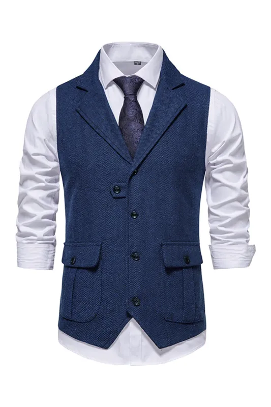 Men's Single Breasted Lapel Navy Suit Vest sold by Wedtrend