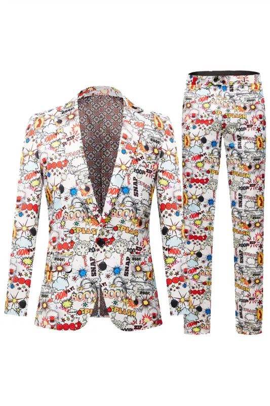 Men's White Graffiti Double-Breasted 2 piece Suit sold by Wedtrend