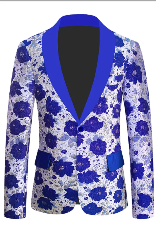 Men's Royal Blue Shawl Lapel Jacquard Prom Blazer sold by Wedtrend
