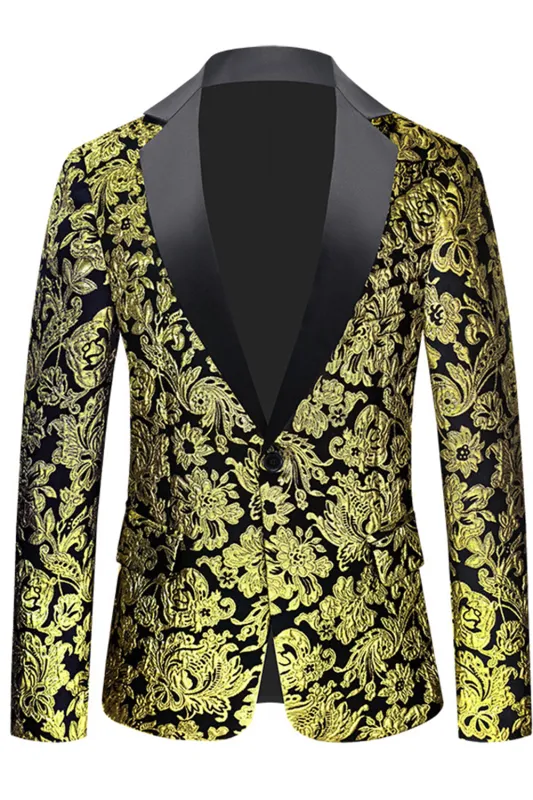 Men's Golden Notched Lapel Jacquard Blazer sold by Wedtrend