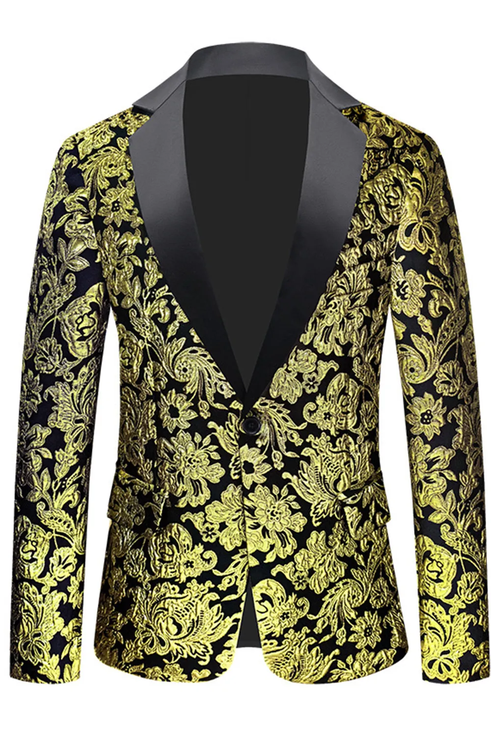 Men's Golden Notched Lapel Jacquard Blazer sold by Wedtrend