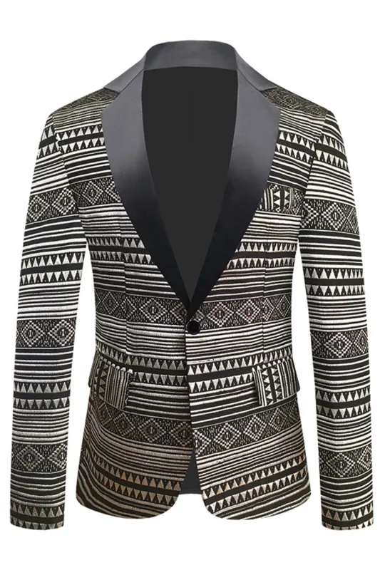 Men's Black White Notched Lapel Blazer sold by Wedtrend