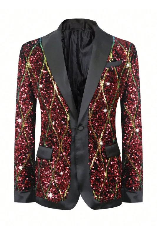 Men's Sparkly Red Sequins Shawl Lapel Party Blazer sold by Wedtrend