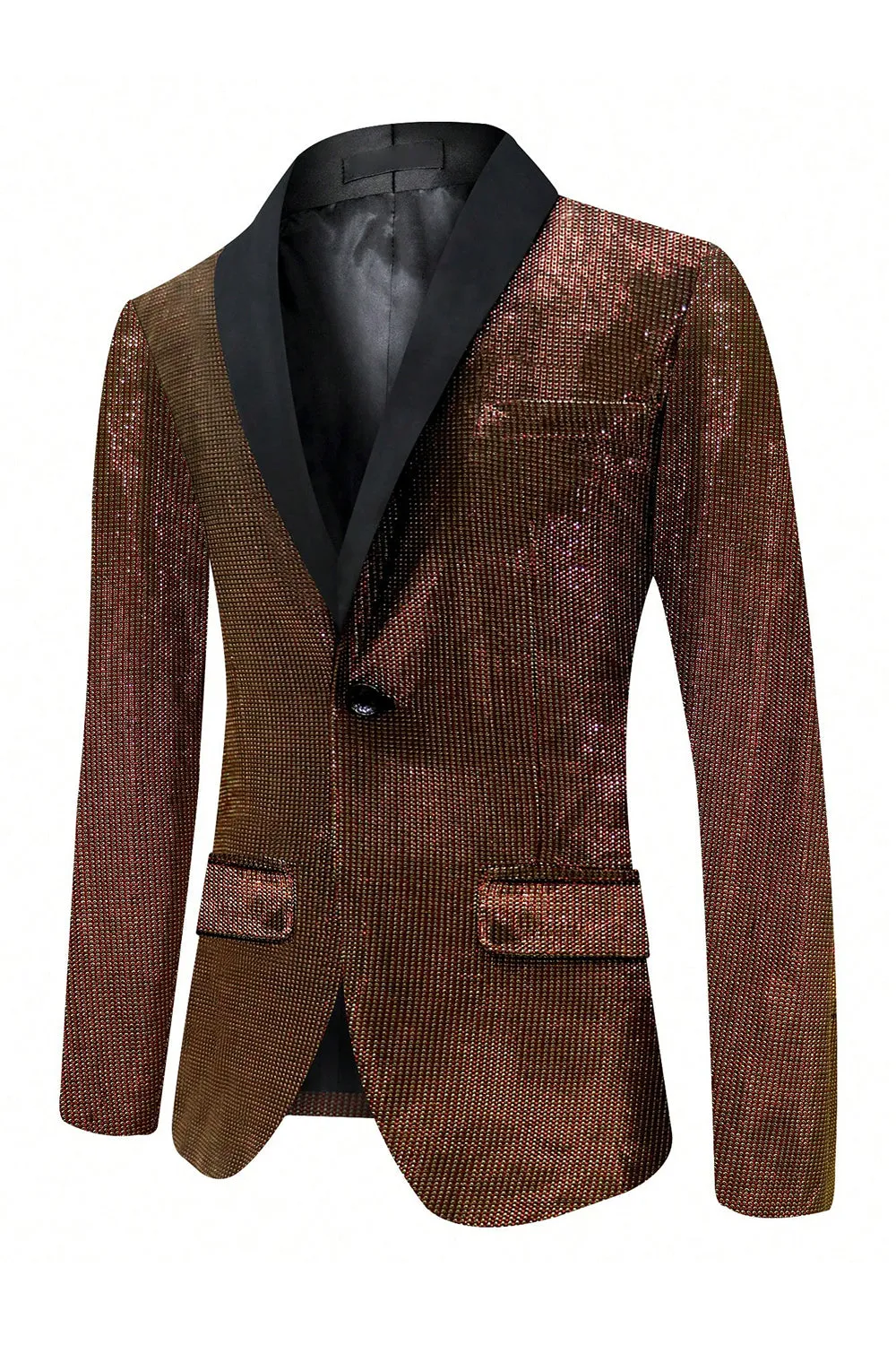 Men's Sparkly Brown One Button Shawl Lapel Blazer sold by Wedtrend