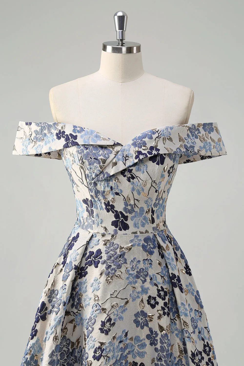 Blue Floral A-Line Strapless Pleated Long Prom Dress With Slit sold by Wedtrend product image thumbnail 4