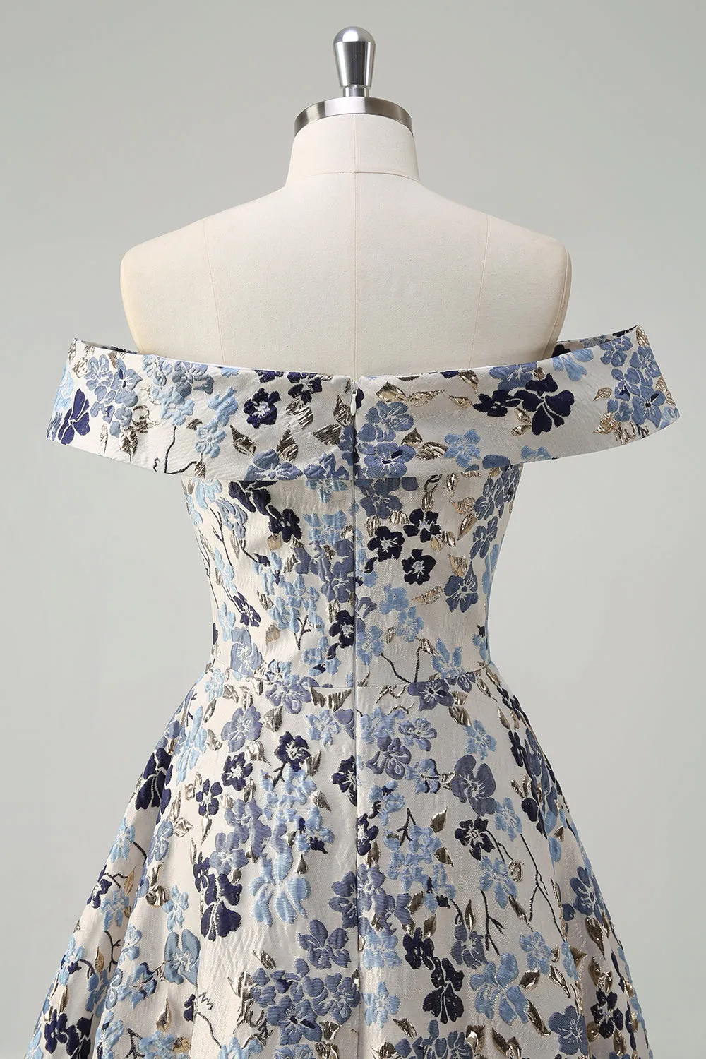 Blue Floral A-Line Strapless Pleated Long Prom Dress With Slit sold by Wedtrend product image thumbnail 5