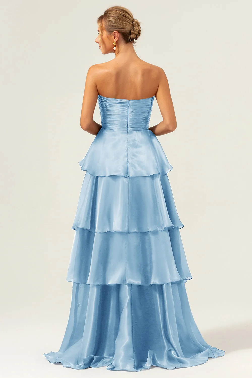 Blue A-Line Strapless Tiered Pleated Ruffled Floor Length Dress sold by Wedtrend product image thumbnail 2