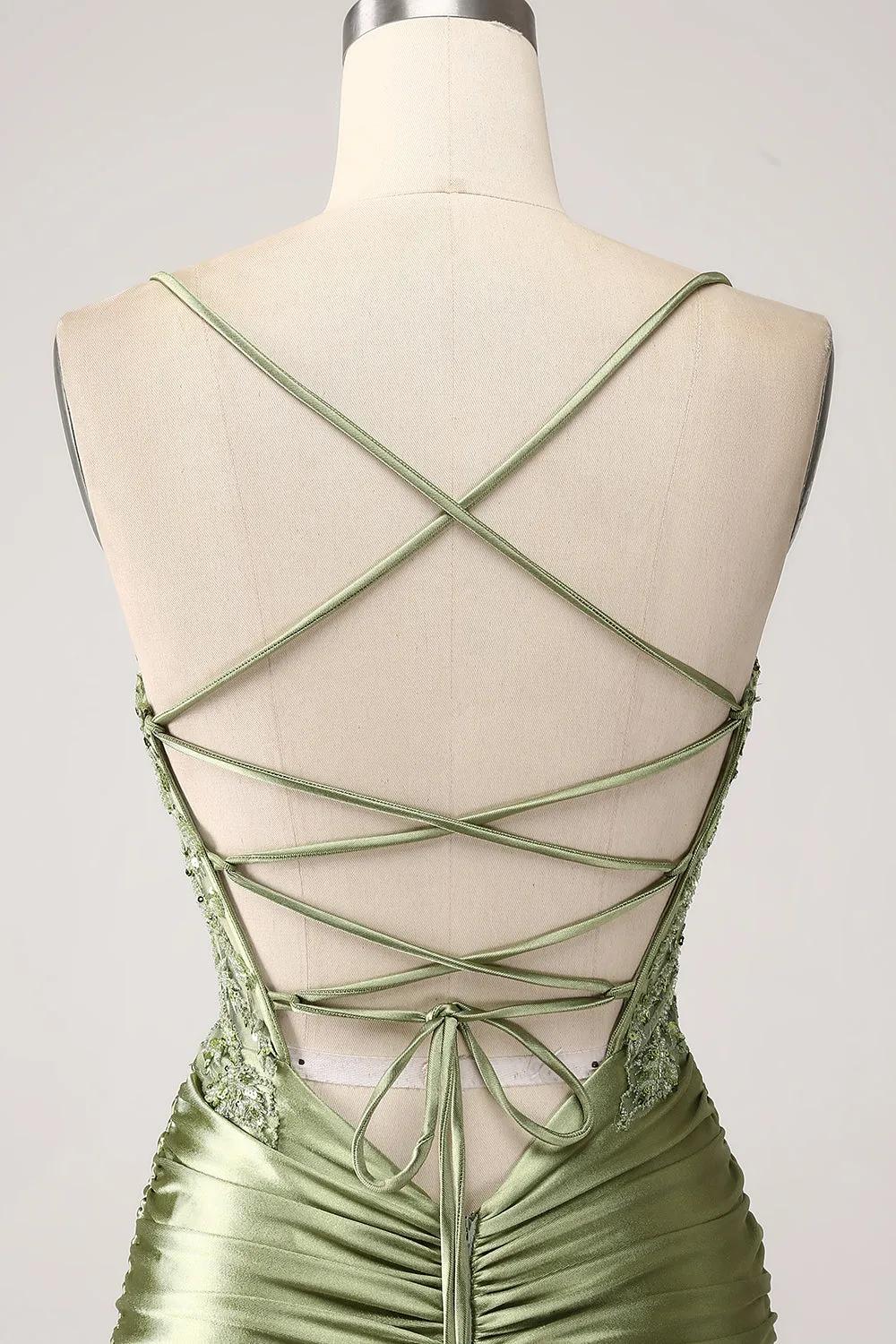 Sage Mermaid Spaghetti Straps Corset Sequin Lace-up Back Prom Dress With Slit sold by Wedtrend product image thumbnail 5