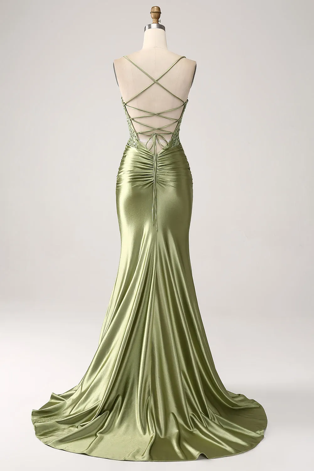 Sage Mermaid Spaghetti Straps Corset Sequin Lace-up Back Prom Dress With Slit sold by Wedtrend product image thumbnail 2