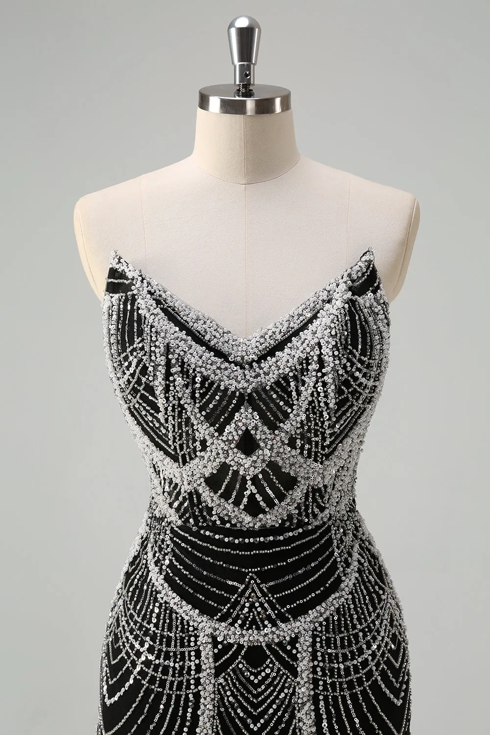 Glitter Black Strapless Sequins Long Mermaid Prom Dress with Beading sold by Wedtrend product image thumbnail 4