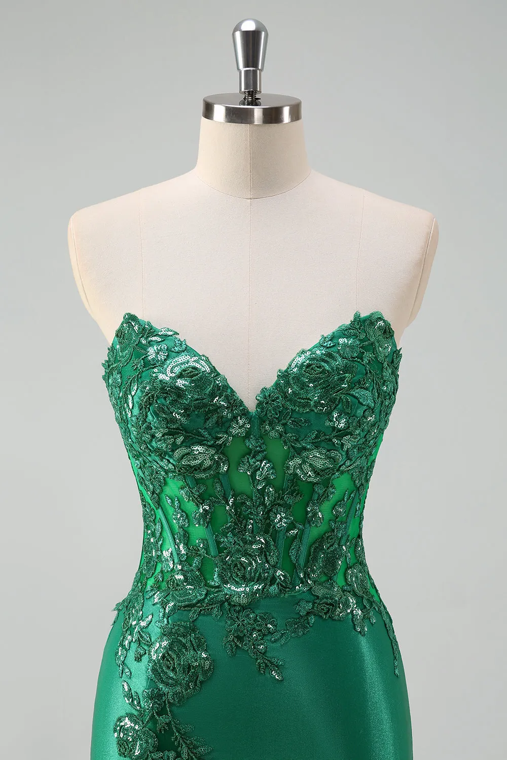 Green Mermaid Strapless Corset Sparkly Sequin Long Prom Dress with Slit sold by Wedtrend product image thumbnail 4