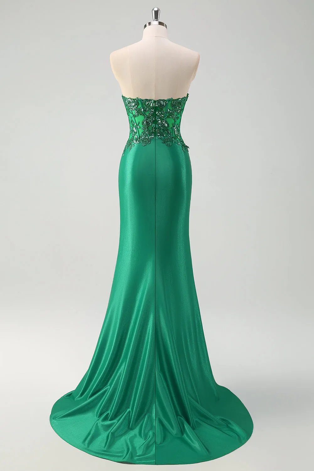 Green Mermaid Strapless Corset Sparkly Sequin Long Prom Dress with Slit sold by Wedtrend product image thumbnail 2