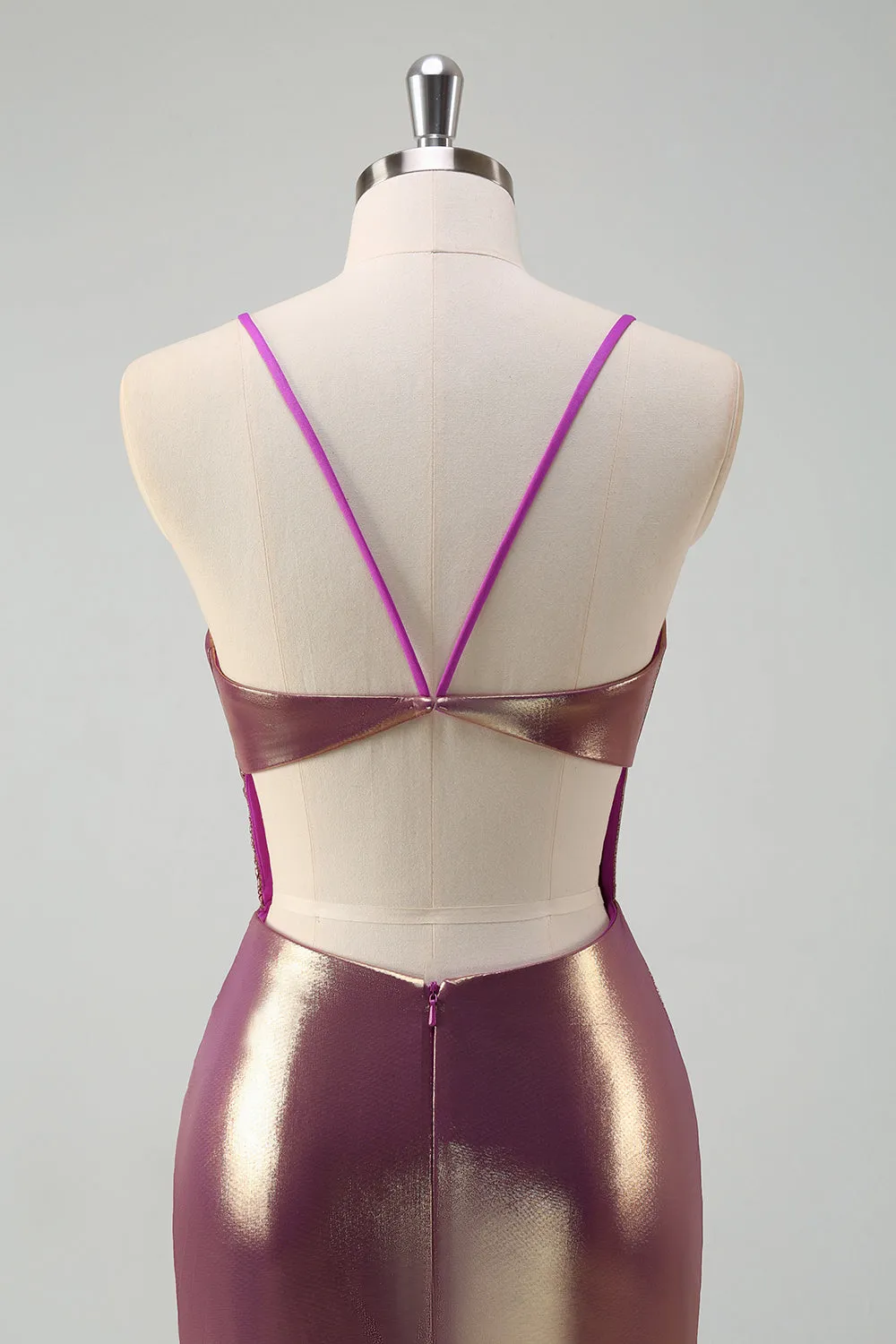 Golden Mermaid Spaghetti Straps Long Metallic Prom Dress with Slit sold by Wedtrend product image thumbnail 5