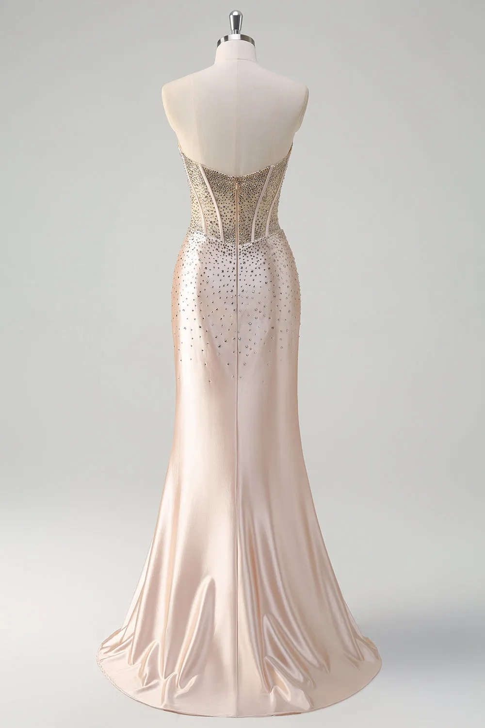 Champagne Strapless Mermaid Corset Beaded Long Prom Dress With Slit sold by Wedtrend product image thumbnail 2