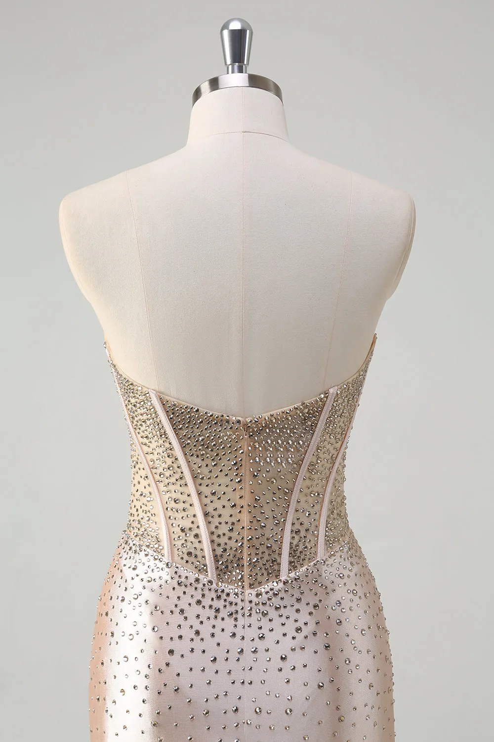 Champagne Strapless Mermaid Corset Beaded Long Prom Dress With Slit sold by Wedtrend product image thumbnail 3