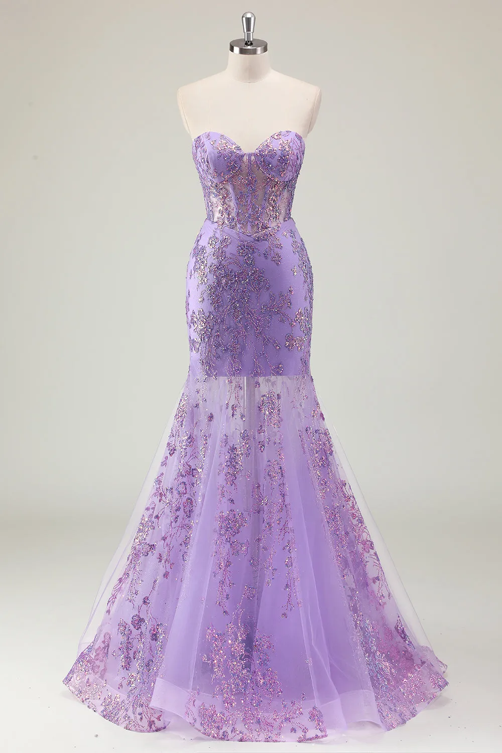 Glitter Purple Mermaid Sweetheart Corset Long Prom Dress with Appliques sold by Wedtrend