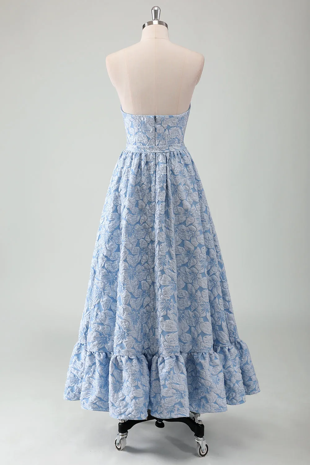 Blue A-Line Strapless Ruffled Maxi Dress with Belt sold by Wedtrend product image thumbnail 2