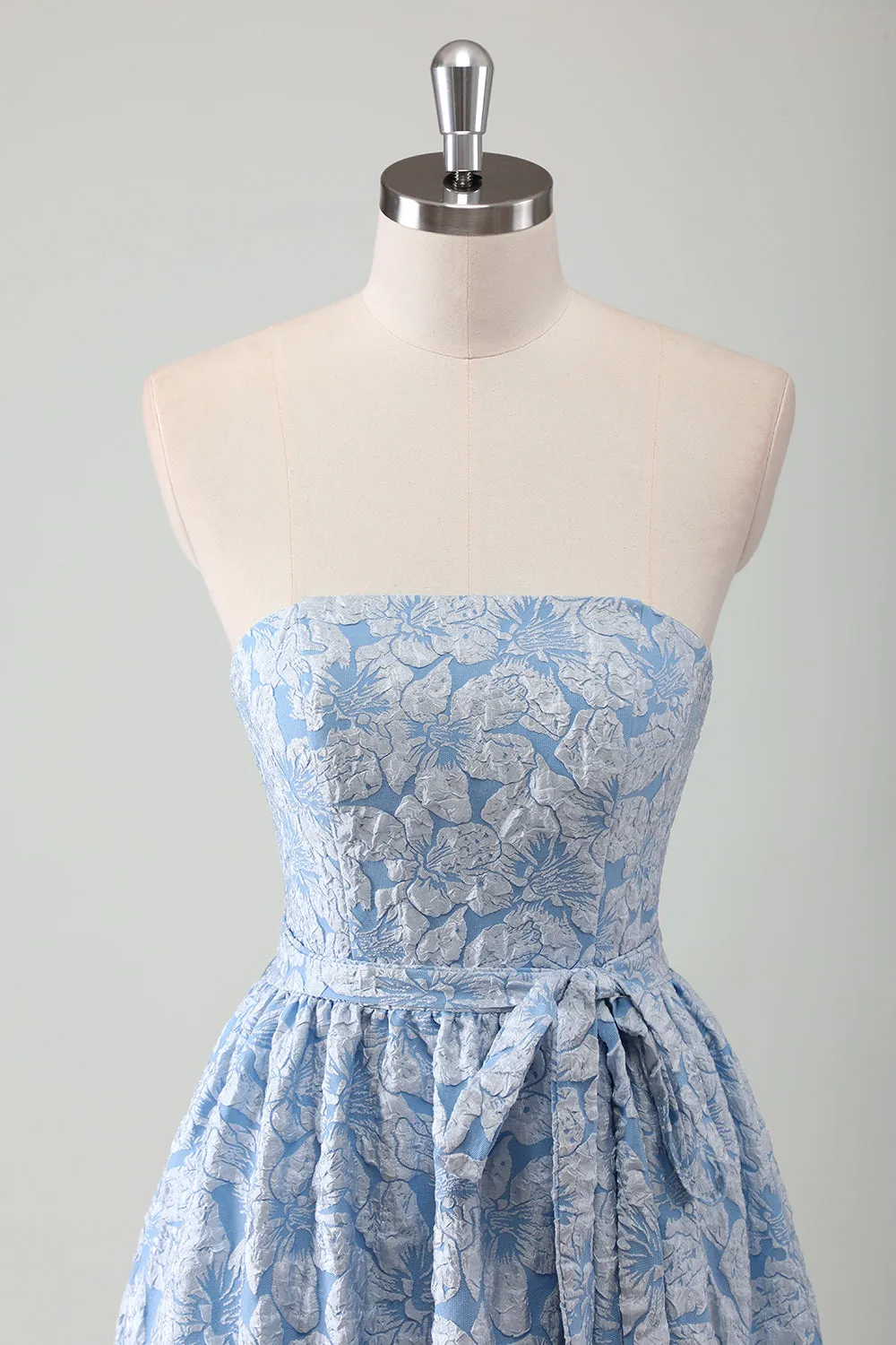Blue A-Line Strapless Ruffled Maxi Dress with Belt sold by Wedtrend product image thumbnail 4