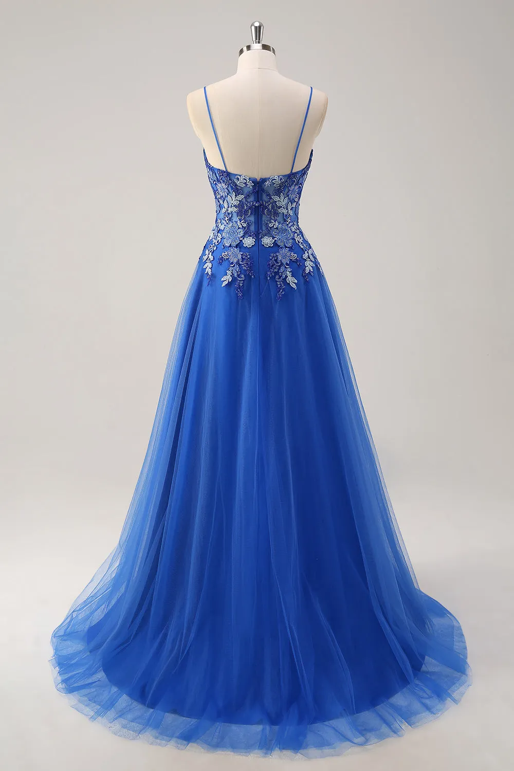 Royal Blue A-Line Spaghetti Straps Corset Tulle Prom Dress With Embroidery sold by Wedtrend product image thumbnail 2