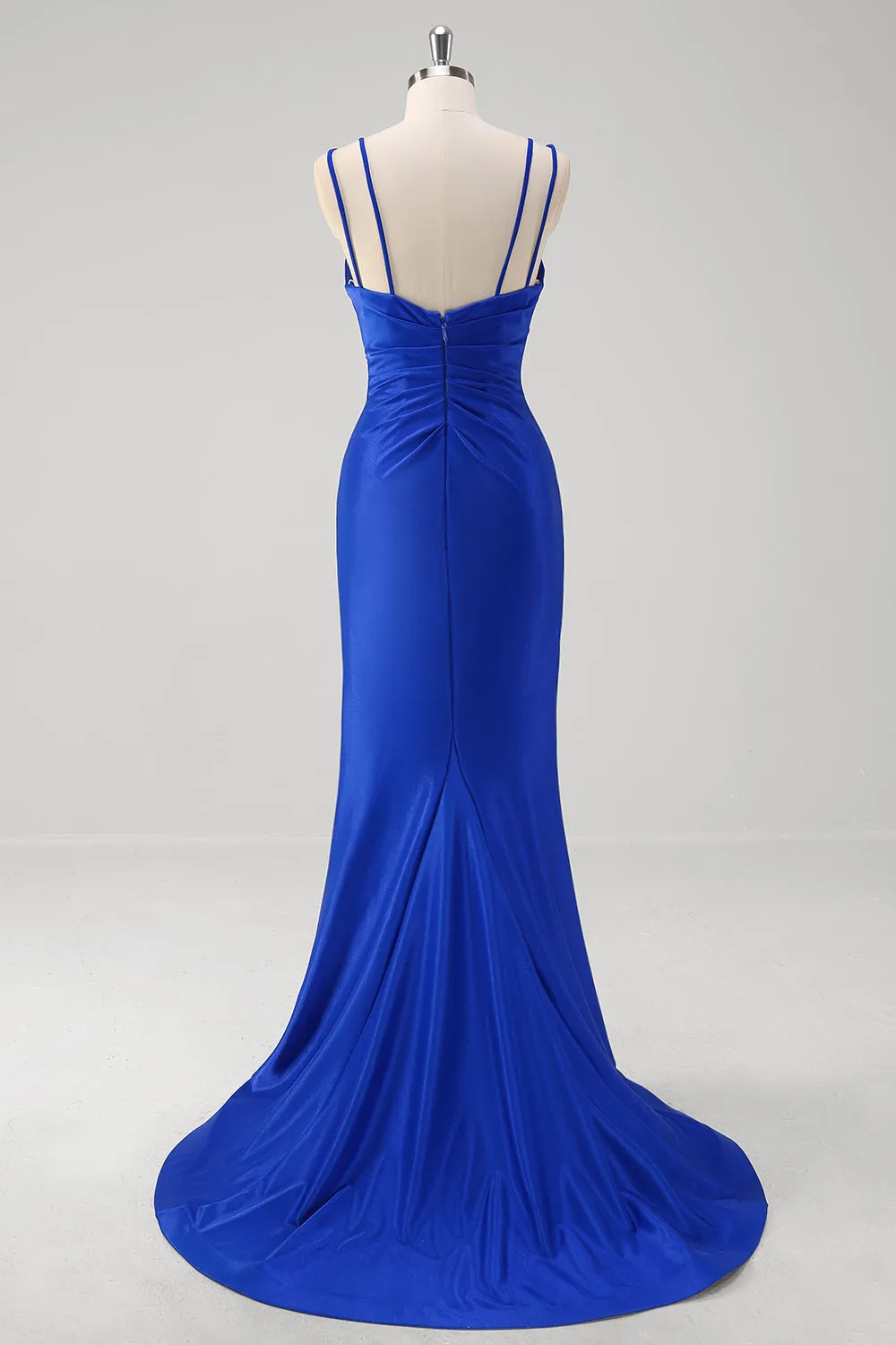Sparkly Mermaid Spaghetti Straps Ruched Long Royal Blue Prom Dress With Slit sold by Wedtrend product image thumbnail 2