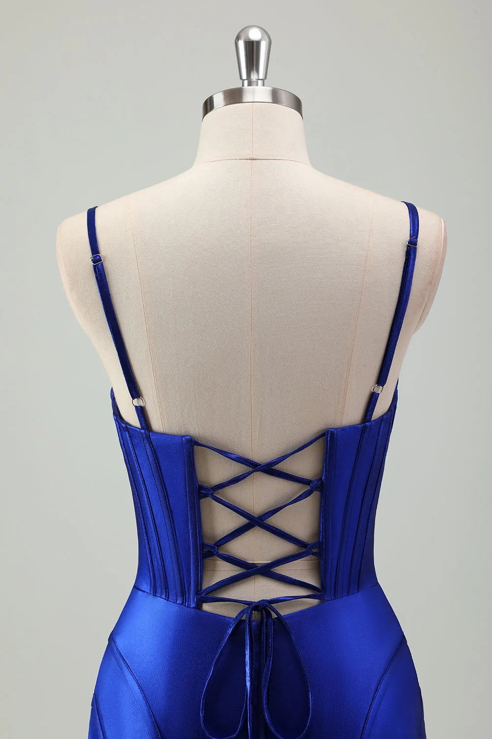 Sparkly Royal Blue Mermaid Lace Up Back Corset Long Prom Dress with Slit sold by Wedtrend product image thumbnail 5