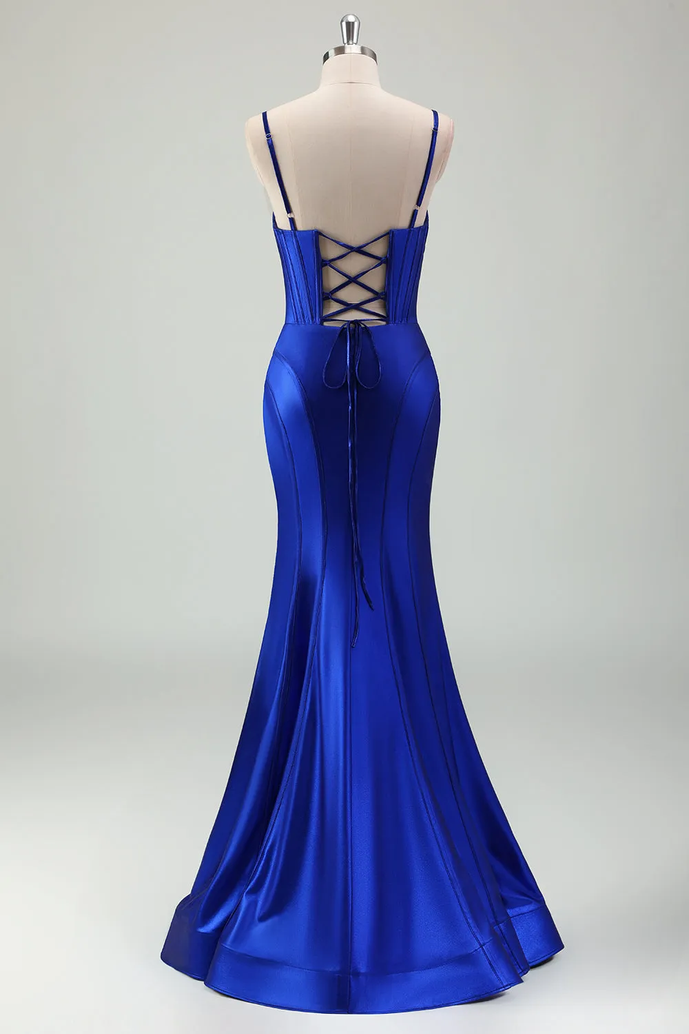 Sparkly Royal Blue Mermaid Lace Up Back Corset Long Prom Dress with Slit sold by Wedtrend product image thumbnail 2