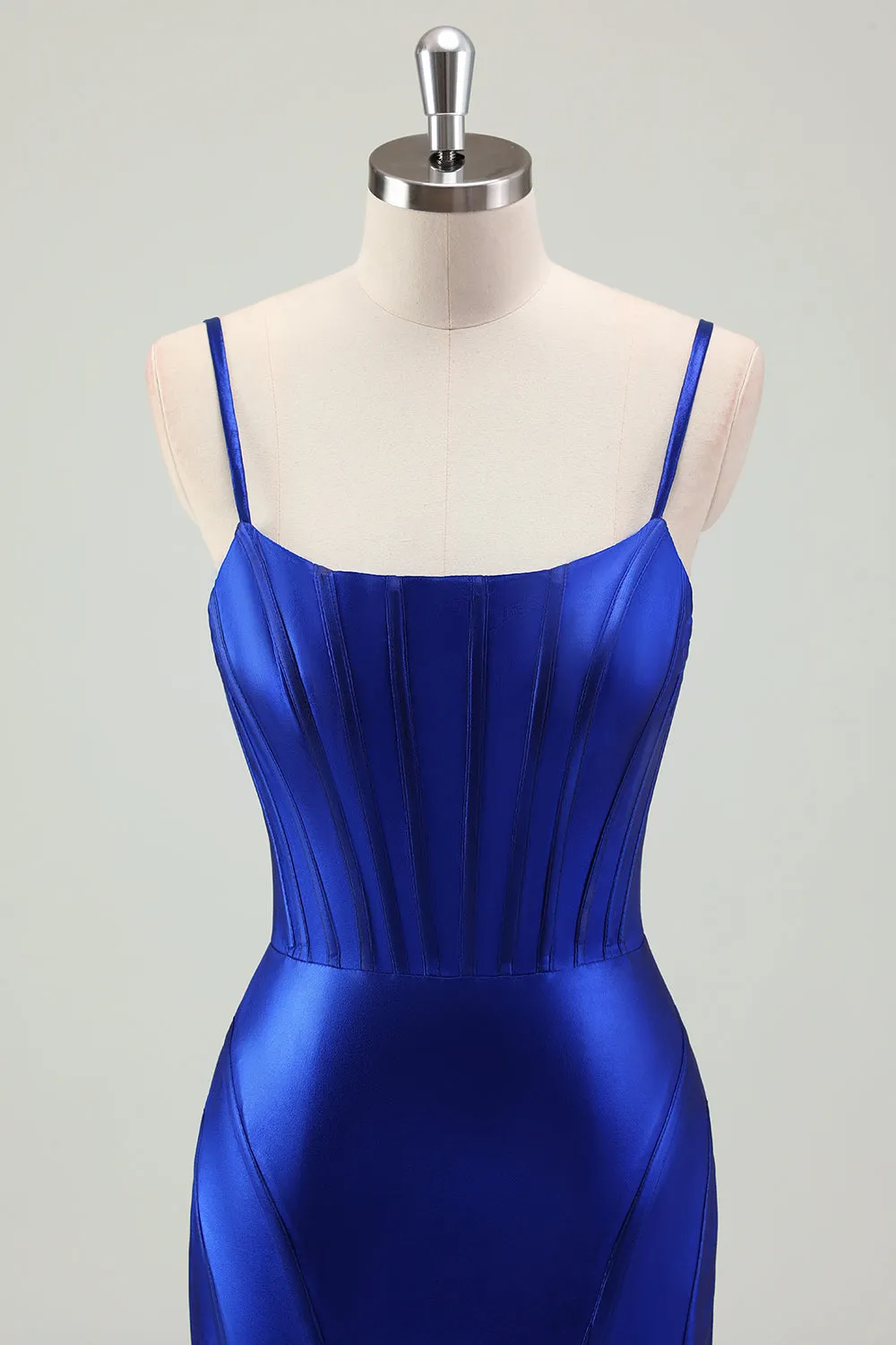 Sparkly Royal Blue Mermaid Lace Up Back Corset Long Prom Dress with Slit sold by Wedtrend product image thumbnail 4