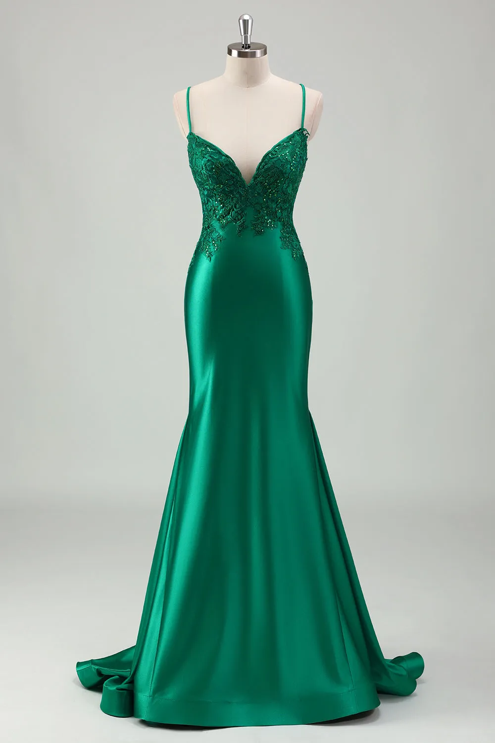 Green Mermaid Spaghetti Straps Sequin Long Prom Dress with Appliques sold by Wedtrend
