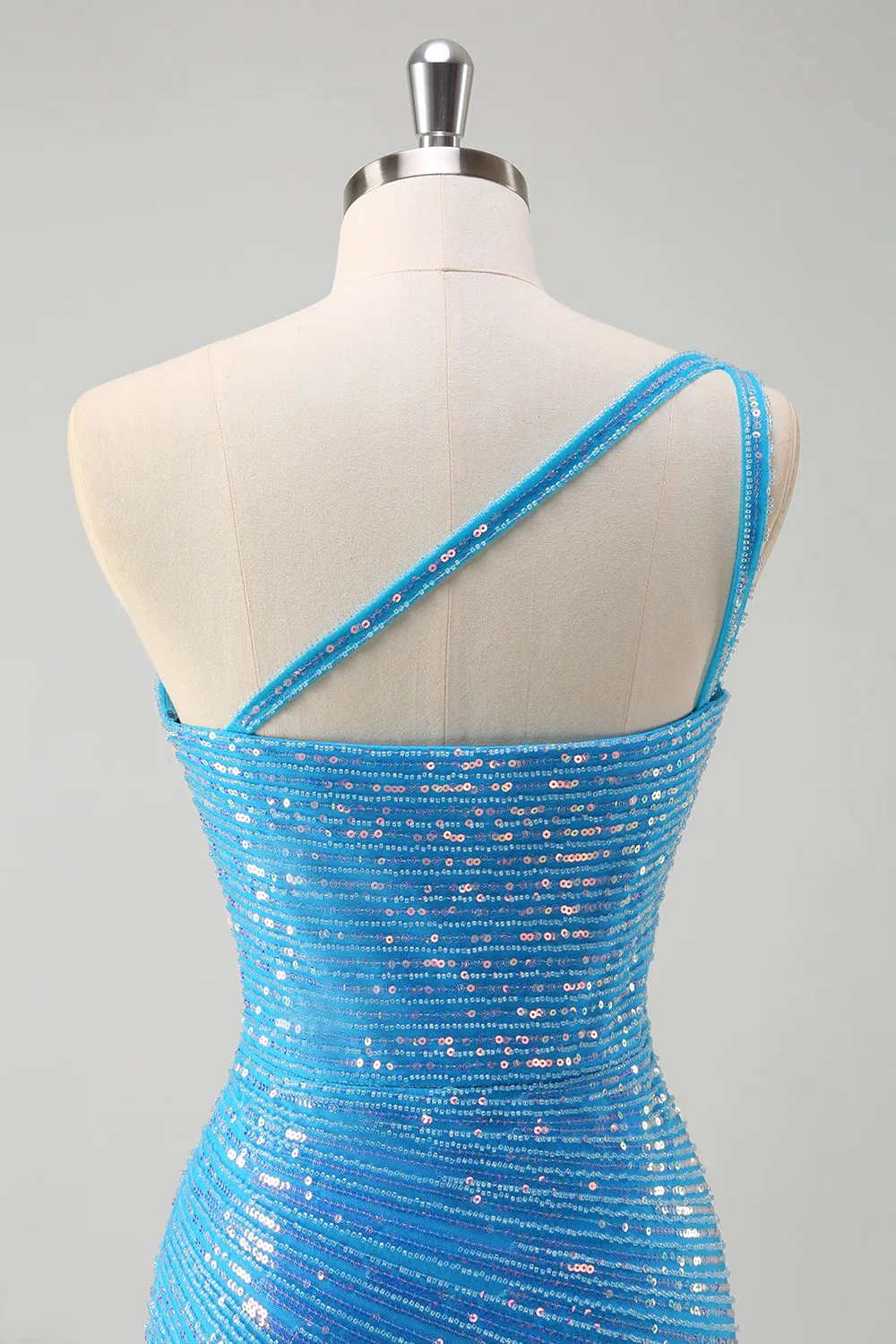 Sparkly Blue Tight One Shoulder Prom Dress With Sequins sold by Wedtrend product image thumbnail 5