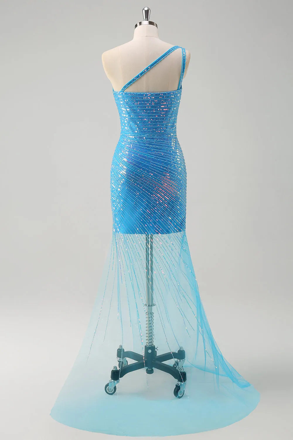 Sparkly Blue Tight One Shoulder Prom Dress With Sequins sold by Wedtrend product image thumbnail 2