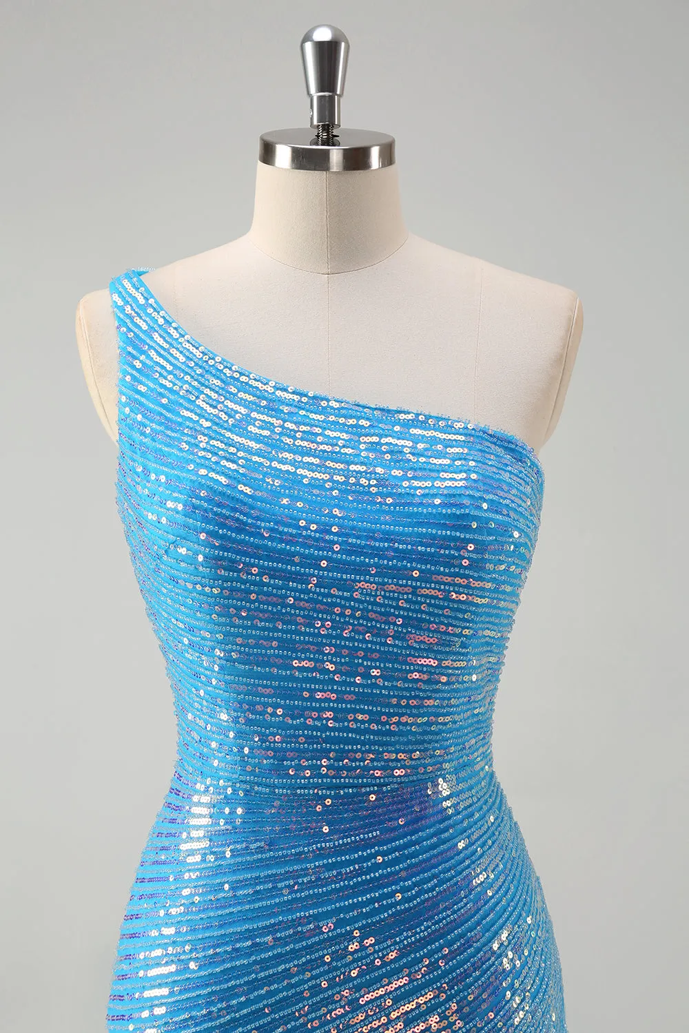 Sparkly Blue Tight One Shoulder Prom Dress With Sequins sold by Wedtrend product image thumbnail 4