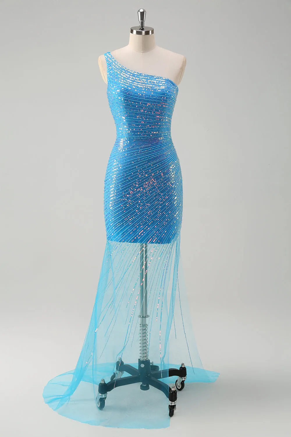 Sparkly Blue Tight One Shoulder Prom Dress With Sequins sold by Wedtrend