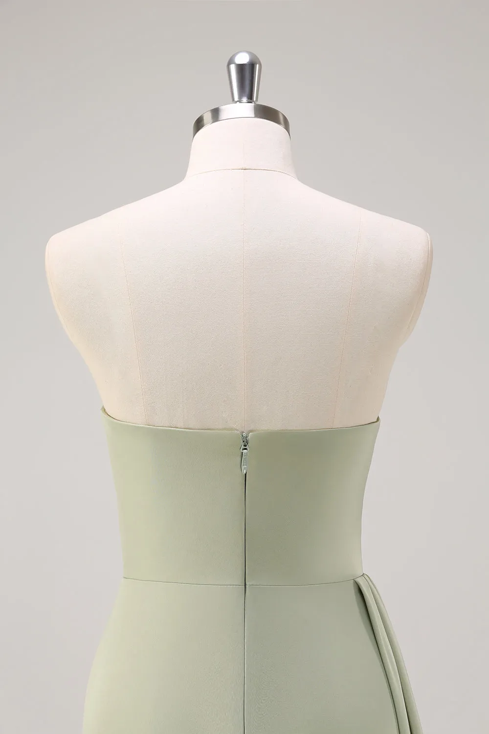 Sage Mermaid Strapless Ruched Side Overskirt Bridesmaid Dress with Slit sold by Wedtrend product image thumbnail 5