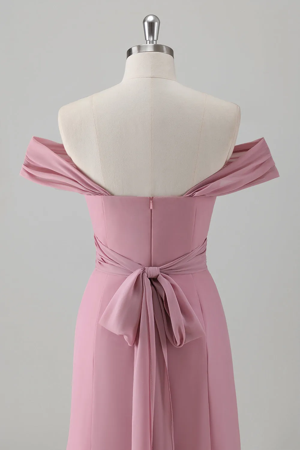 Pink Sheath Off The Shoulder Ruched Floor Length Bridesmaid Dress with Slit sold by Wedtrend product image thumbnail 5