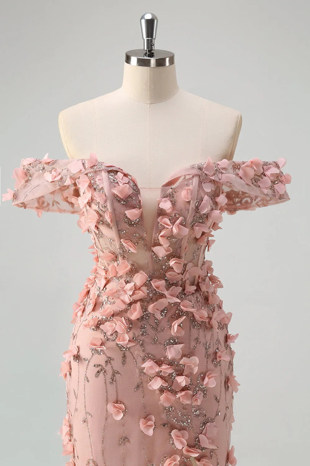 Blush Mermaid Off The Shoulder Corset Slit Prom Dress With 3D Flower sold by Wedtrend product image thumbnail 4