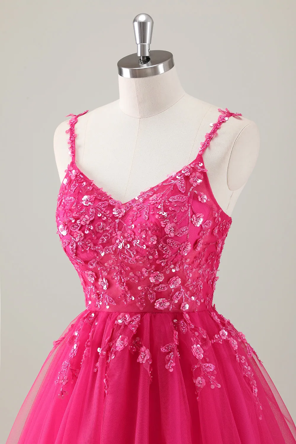 Fuchsia A Line Spaghetti Straps Short Prom Dress Pleated with Sequins Appliqued sold by Wedtrend product image thumbnail 5