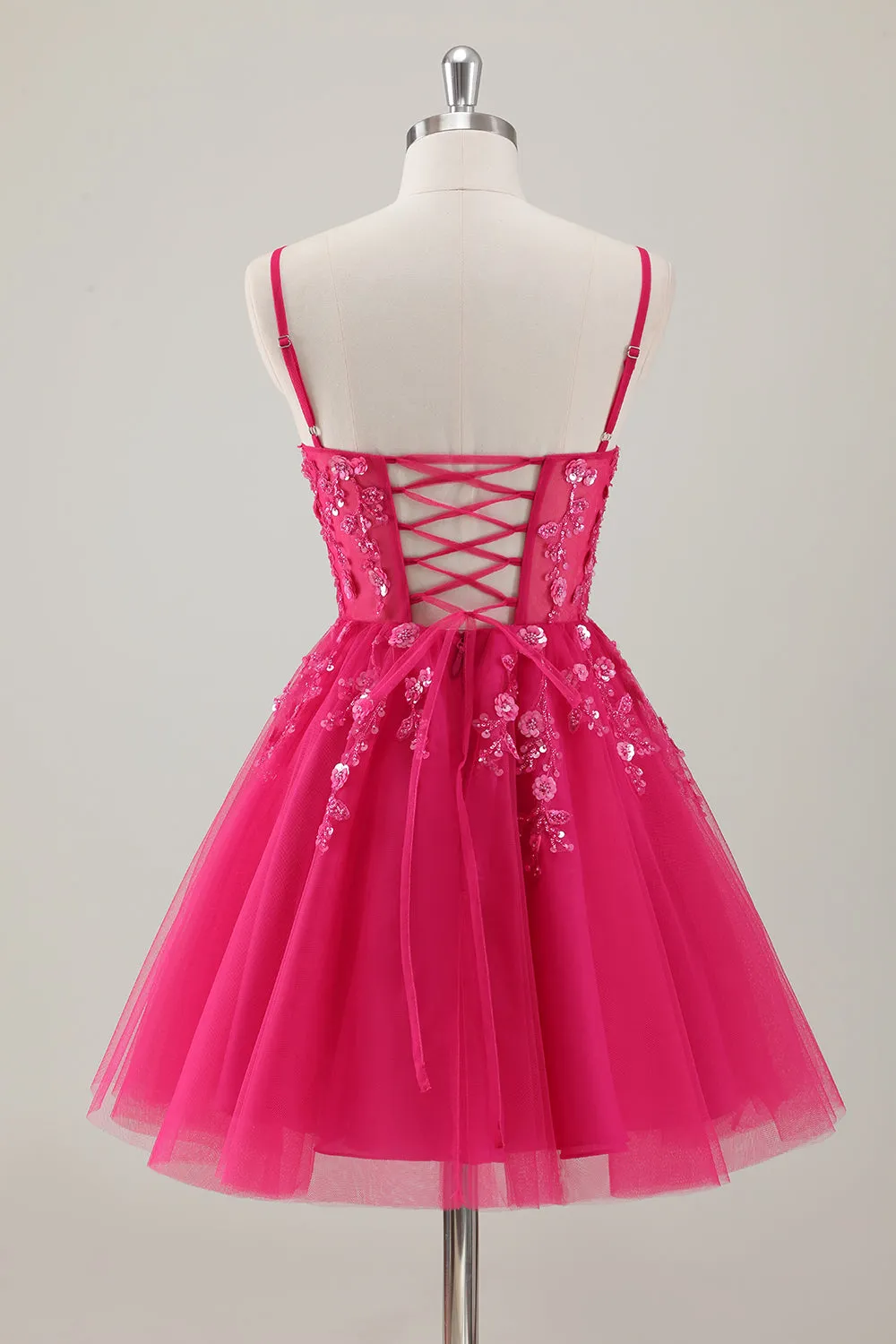 Fuchsia A Line Spaghetti Straps Short Prom Dress Pleated with Sequins Appliqued sold by Wedtrend product image thumbnail 2