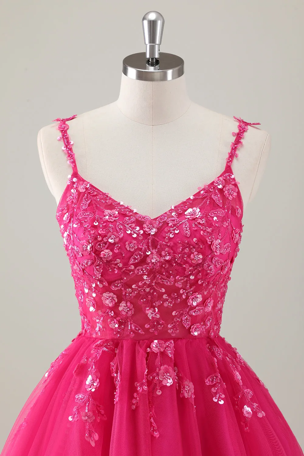 Fuchsia A Line Spaghetti Straps Short Prom Dress Pleated with Sequins Appliqued sold by Wedtrend product image thumbnail 4