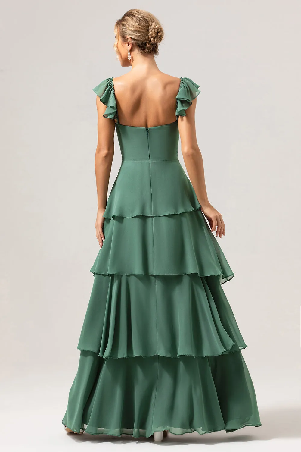 Eucalyptus A Line Off The Shoulder Tiered Long Bridesmaid Dress sold by Wedtrend product image thumbnail 2