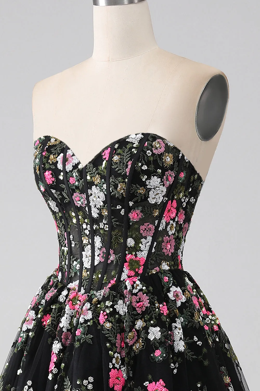 Black Princess Strapless Corset Long Prom Dress with Embroidery sold by Wedtrend product image thumbnail 5